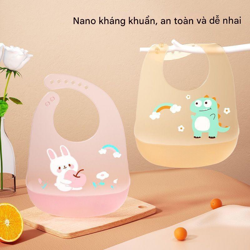 Yếm ăn dặm cho bé silicon 3D trong suốt Lion baby có máng hứng siêu nhẹ chống thấm nước tiện lợi