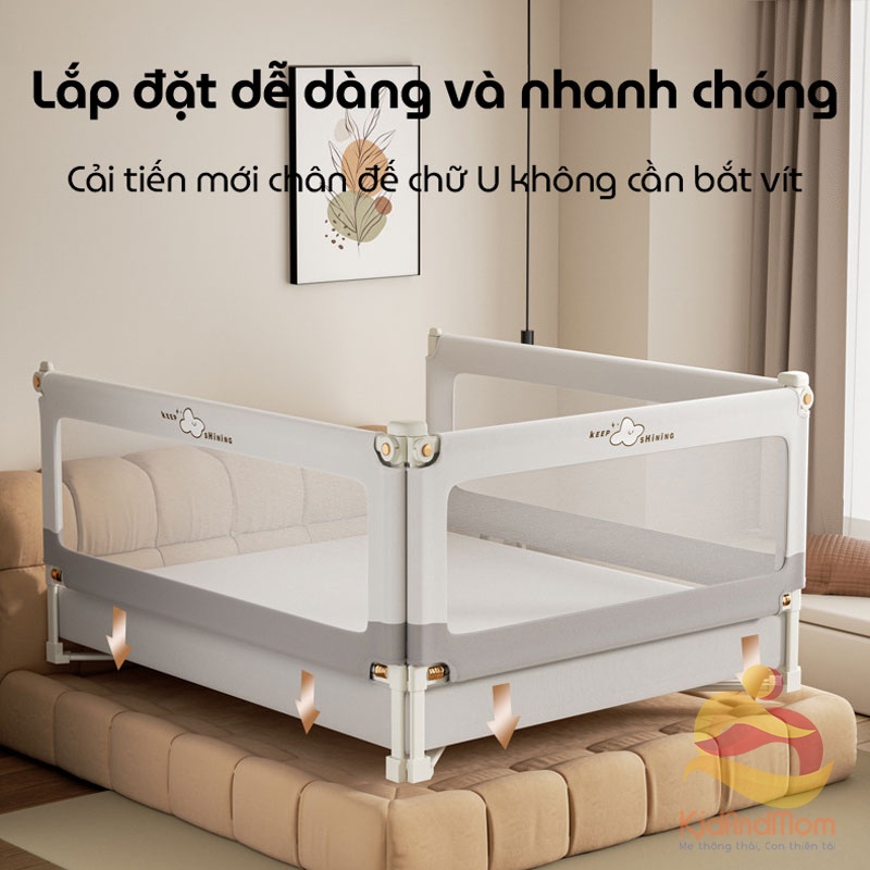 Thanh chắn giường cho bé an toàn KidAndMom BR25 độ cao 105cm thiết kế chống kẹt, chống vấp ngã, nâng hạ 1 hoặc 2 đầu, không cần bắt vít