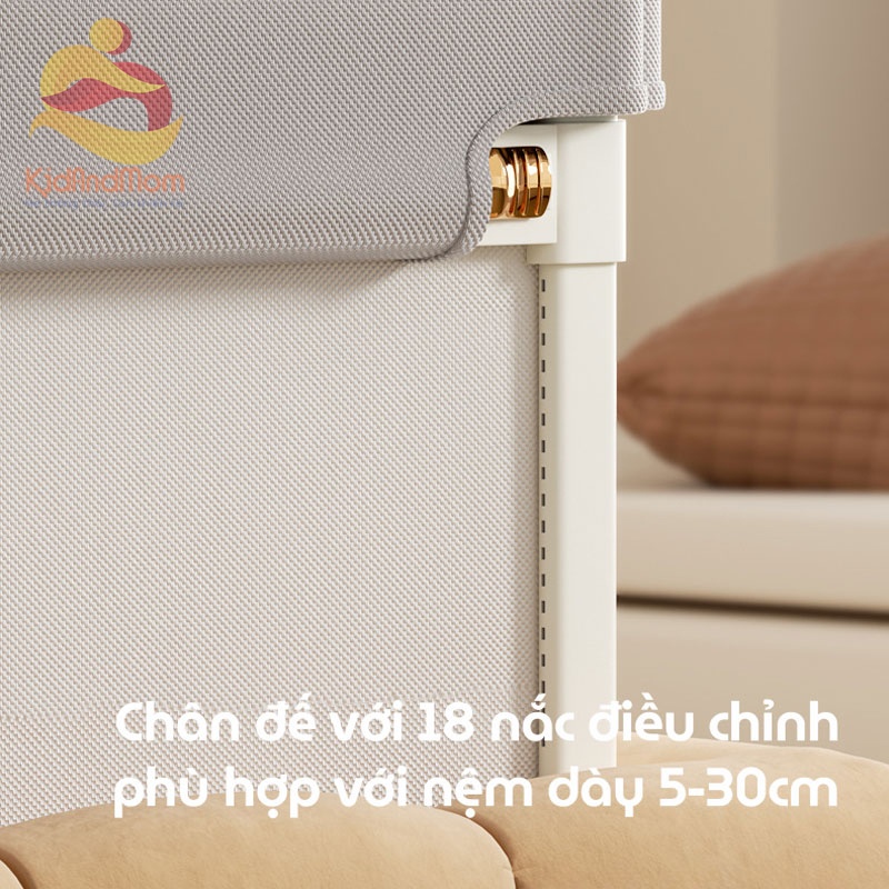 Thanh chắn giường cho bé an toàn KidAndMom BR25 độ cao 105cm thiết kế chống kẹt, chống vấp ngã, nâng hạ 1 hoặc 2 đầu, không cần bắt vít