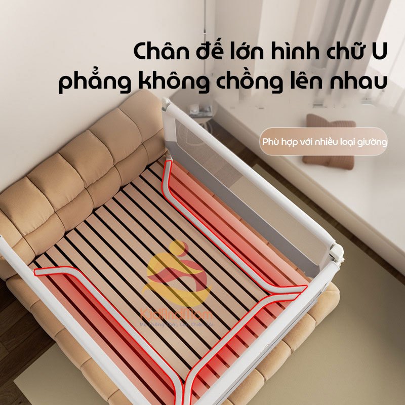 Thanh chắn giường cho bé an toàn KidAndMom BR25 độ cao 105cm thiết kế chống kẹt, chống vấp ngã, nâng hạ 1 hoặc 2 đầu, không cần bắt vít