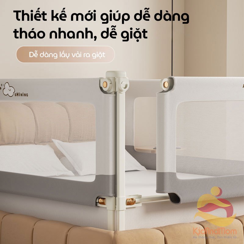 Thanh chắn giường cho bé an toàn KidAndMom BR25 độ cao 105cm thiết kế chống kẹt, chống vấp ngã, nâng hạ 1 hoặc 2 đầu, không cần bắt vít