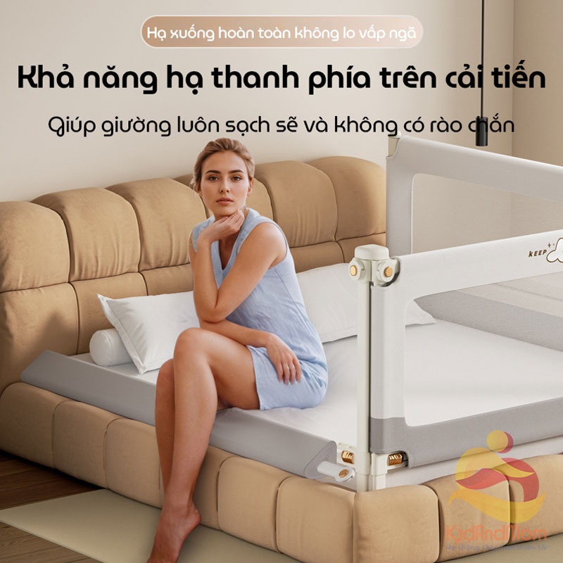 Thanh chắn giường cho bé an toàn KidAndMom BR25 độ cao 105cm thiết kế chống kẹt, chống vấp ngã, nâng hạ 1 hoặc 2 đầu, không cần bắt vít