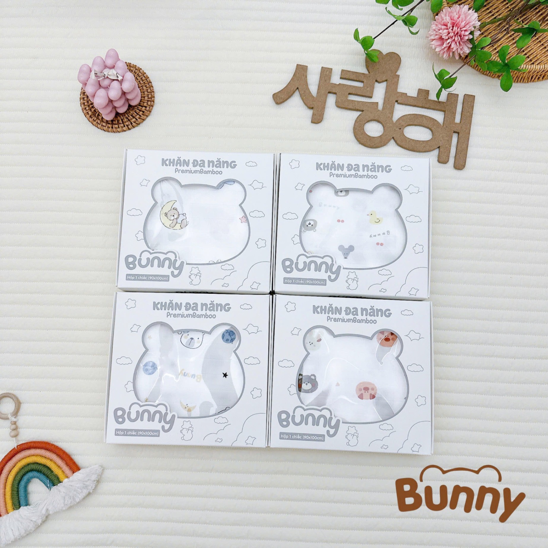 Khăn sợi tre cho bé yêu Bunny Premium Bamboo mềm mại đa năng làm khăn tắm, chăn đắp mùa hè, khăn ủ, khăn chùm xe đẩy kích thước 90x100cm