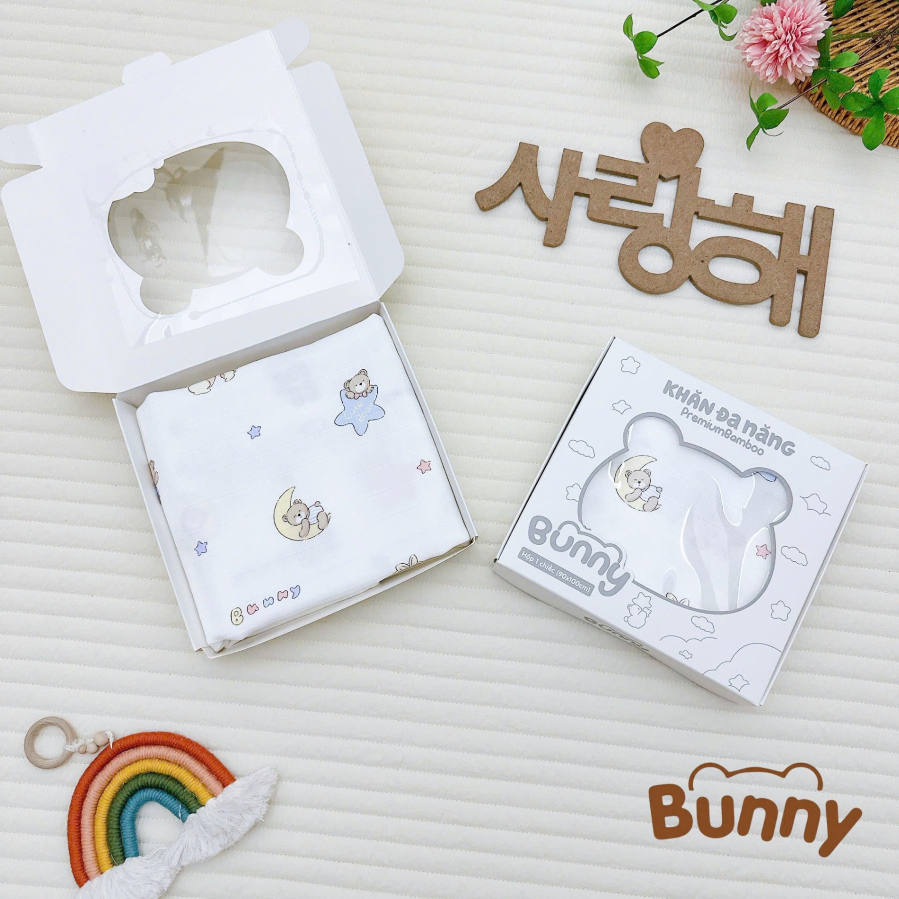 Khăn sợi tre cho bé yêu Bunny Premium Bamboo mềm mại đa năng làm khăn tắm, chăn đắp mùa hè, khăn ủ, khăn chùm xe đẩy kích thước 90x100cm