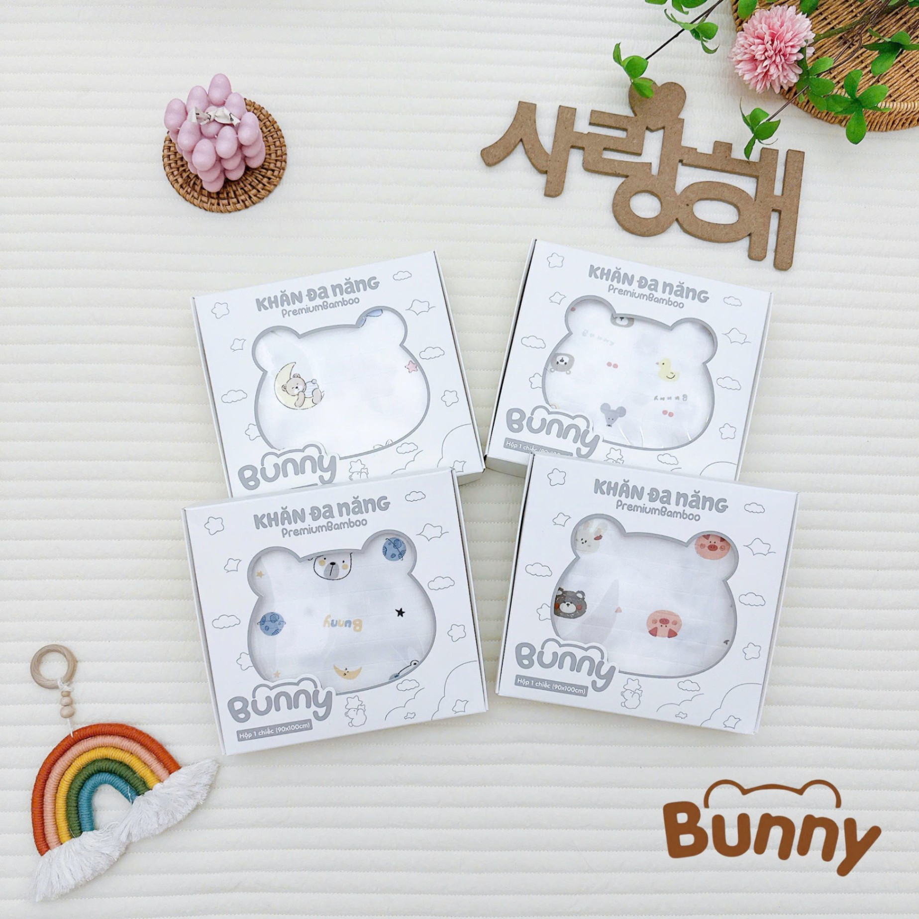 Khăn sợi tre cho bé yêu Bunny Premium Bamboo mềm mại đa năng làm khăn tắm, chăn đắp mùa hè, khăn ủ, khăn chùm xe đẩy kích thước 90x100cm