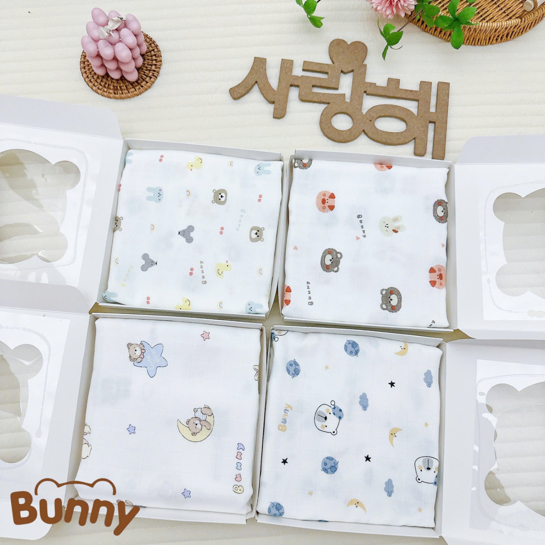 Khăn sợi tre cho bé yêu Bunny Premium Bamboo mềm mại đa năng làm khăn tắm, chăn đắp mùa hè, khăn ủ, khăn chùm xe đẩy kích thước 90x100cm