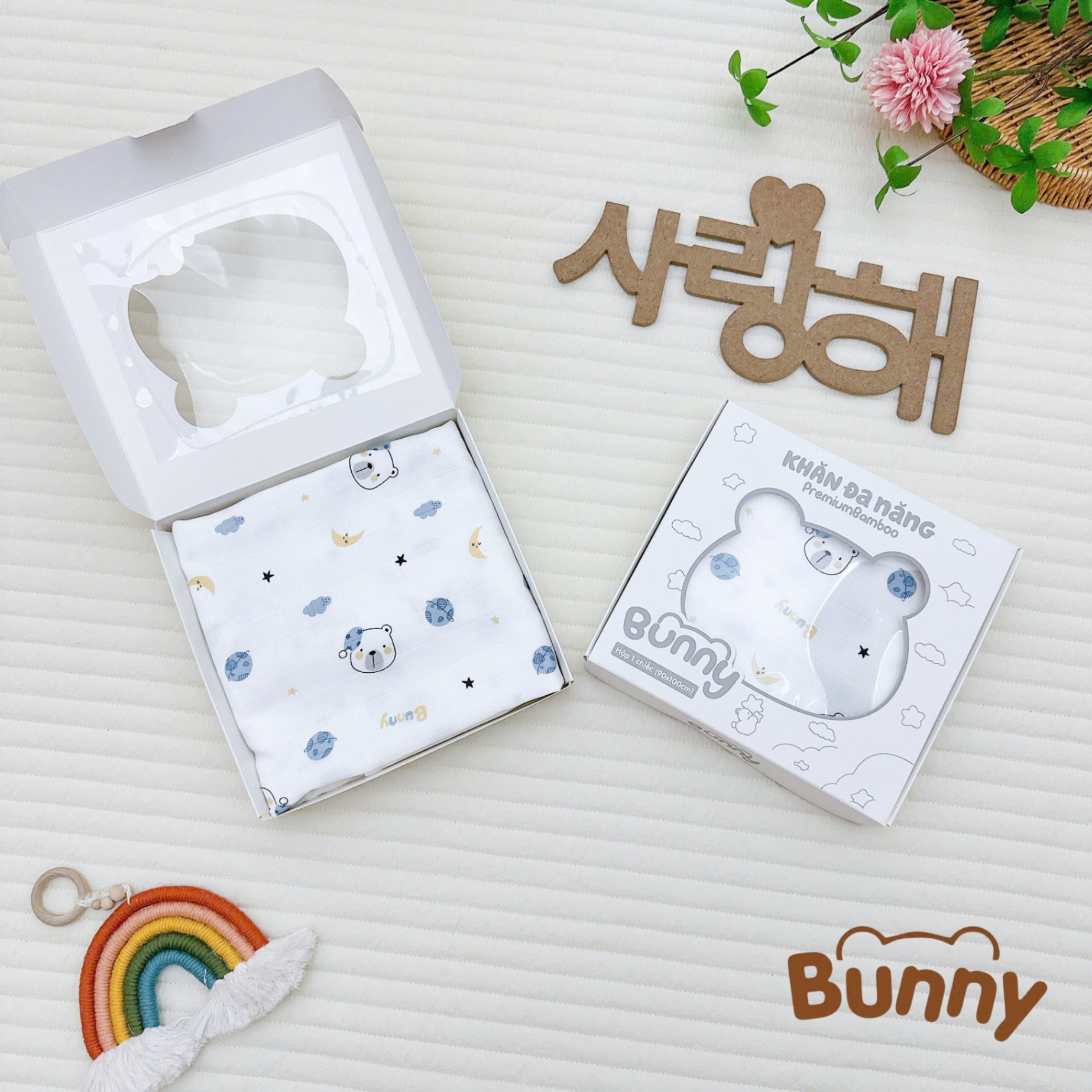 Khăn sợi tre cho bé yêu Bunny Premium Bamboo mềm mại đa năng làm khăn tắm, chăn đắp mùa hè, khăn ủ, khăn chùm xe đẩy kích thước 90x100cm