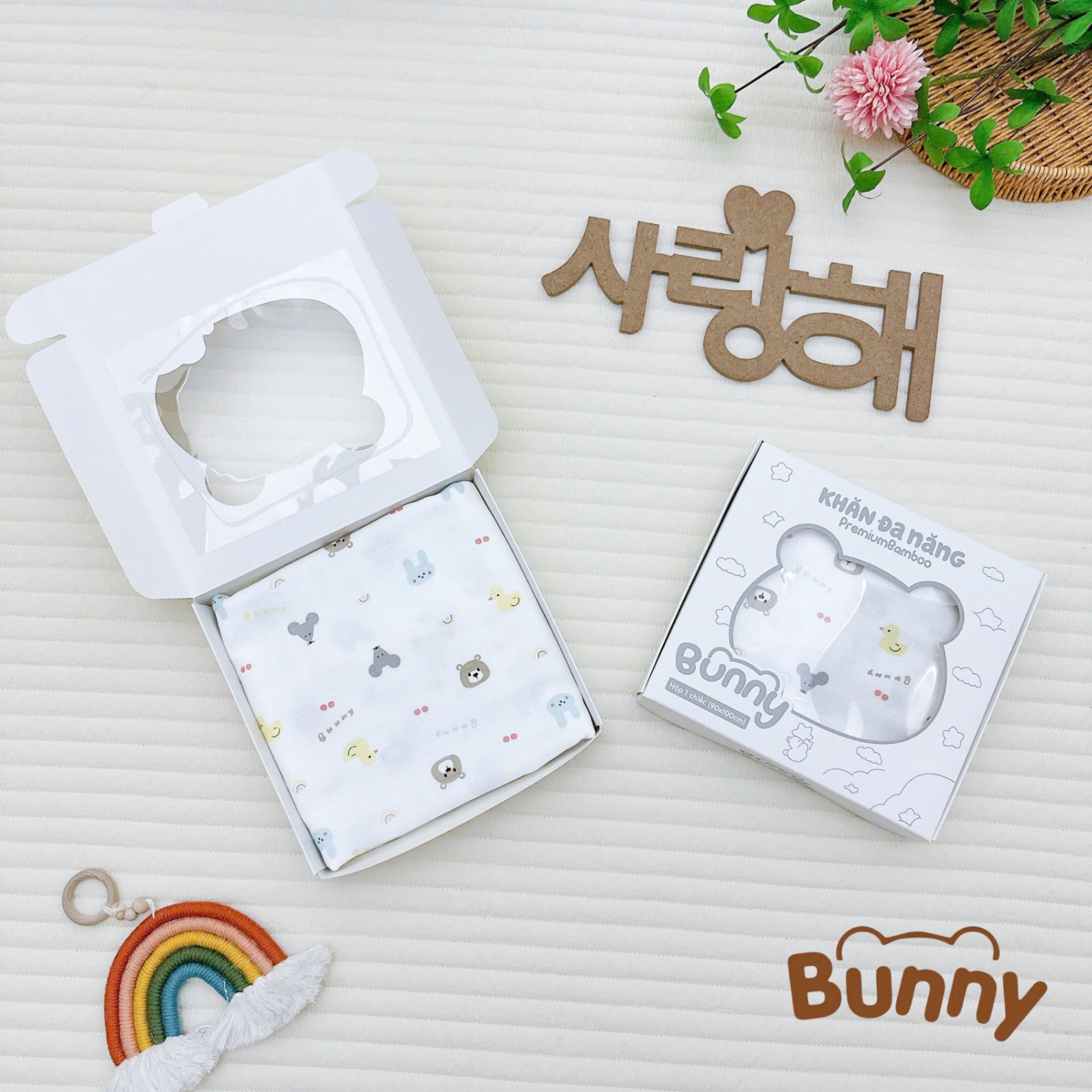 Khăn sợi tre cho bé yêu Bunny Premium Bamboo mềm mại đa năng làm khăn tắm, chăn đắp mùa hè, khăn ủ, khăn chùm xe đẩy kích thước 90x100cm