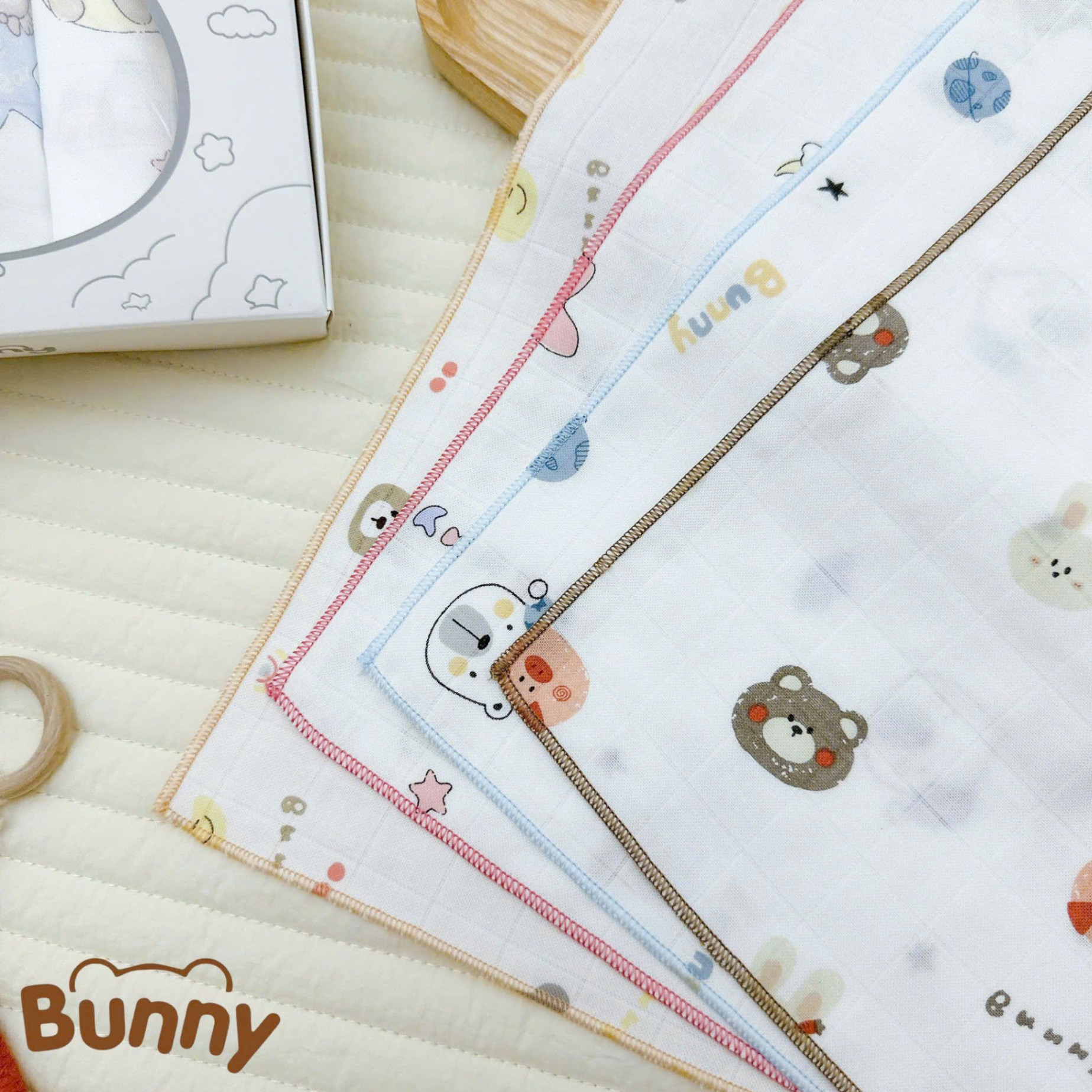 Set 5 khăn sữa cho bé sợi tre Bunny Premium Bamboo mềm mại, nhẹ nhàng như lụa càng dùng càng thích kích thước 30x30cm