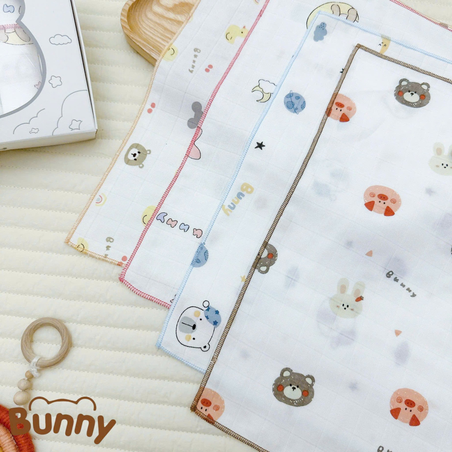 Set 5 khăn sữa cho bé sợi tre Bunny Premium Bamboo mềm mại, nhẹ nhàng như lụa càng dùng càng thích kích thước 30x30cm