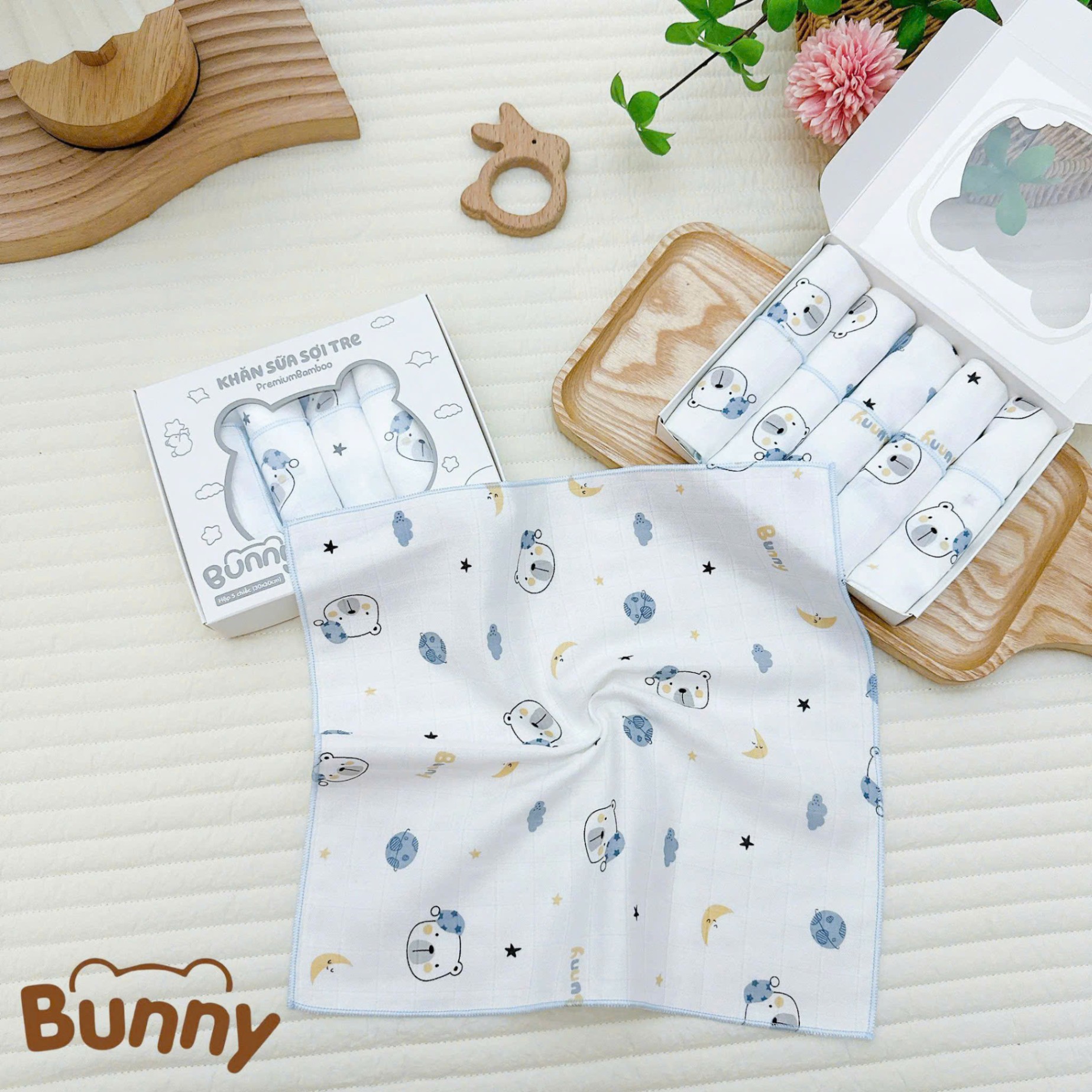 Set 5 khăn sữa cho bé sợi tre Bunny Premium Bamboo mềm mại, nhẹ nhàng như lụa càng dùng càng thích kích thước 30x30cm