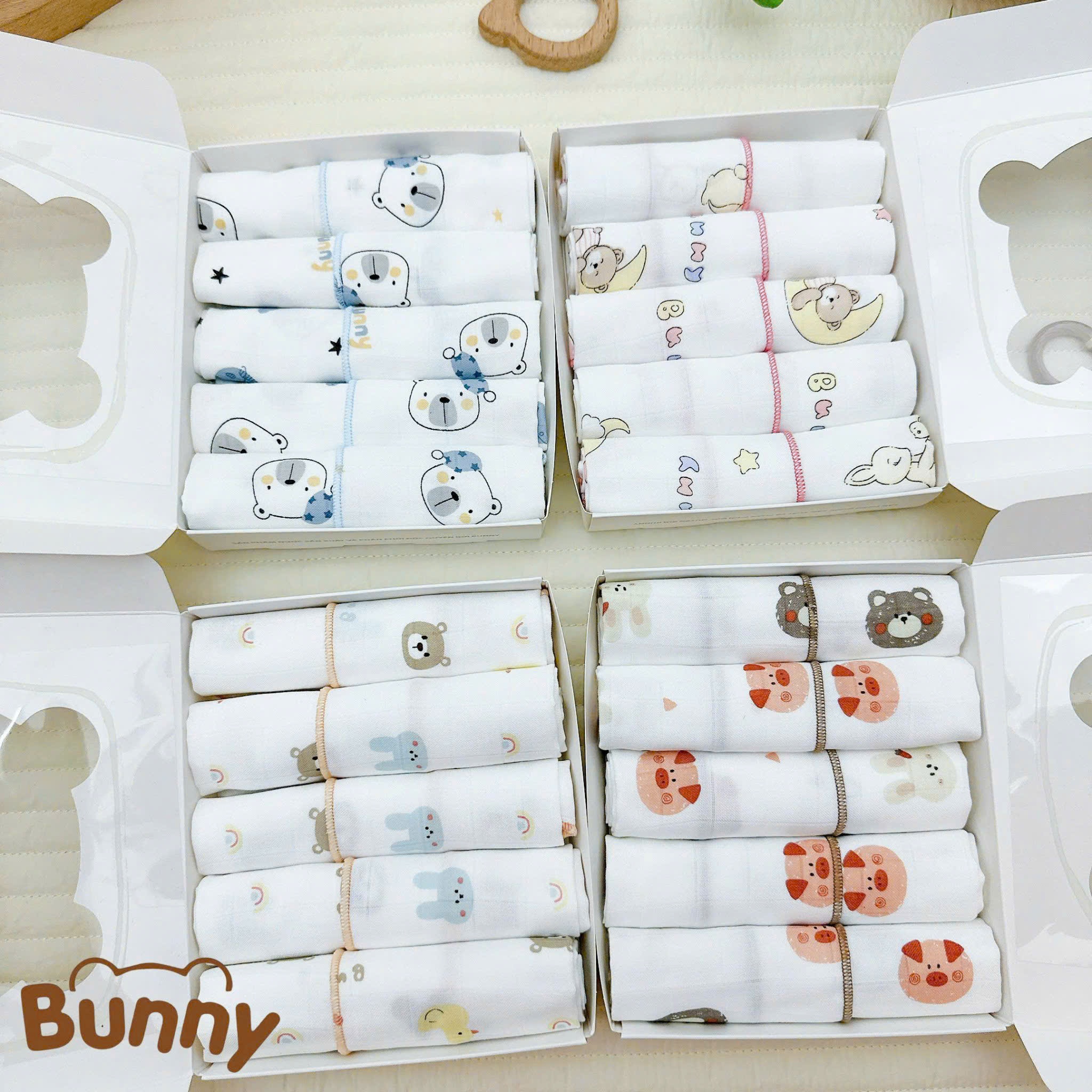 Set 5 khăn sữa cho bé sợi tre Bunny Premium Bamboo mềm mại, nhẹ nhàng như lụa càng dùng càng thích kích thước 30x30cm