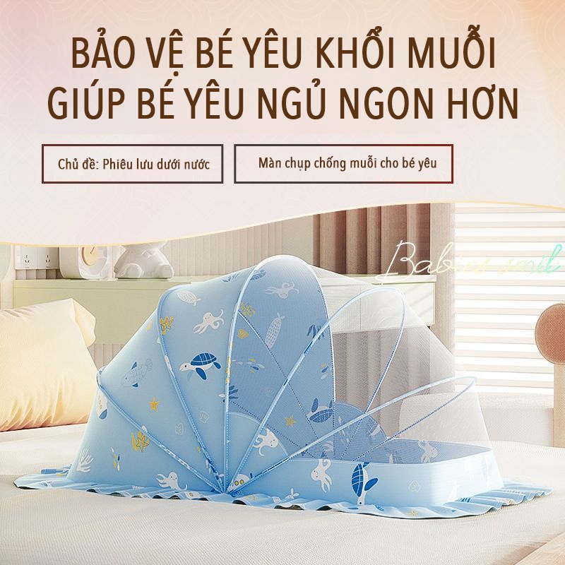 Màn chụp tự bung cho bé gấp gọn hoạ tiết động vật dễ thương chống muỗi côn trùng thiết kế chắn sáng dùng cho giường nôi cũi