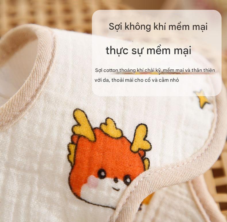 Yếm cổ tròn xoay 360 vải Muslin cao cấp siêu mềm thấm hút nước tốt cho bé trai bé gái giữ ấm, ăn dặm hoạ tiết dễ thương