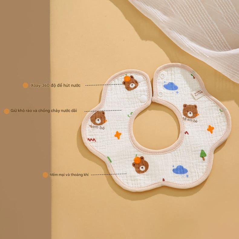 Yếm cổ tròn xoay 360 vải Muslin cao cấp siêu mềm thấm hút nước tốt cho bé trai bé gái giữ ấm, ăn dặm hoạ tiết dễ thương