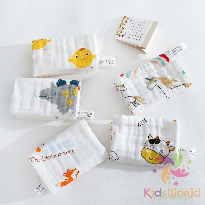 Set 5 khăn xô nhăn 6 lớp cho bé KidsWorld đa năng làm khăn yếm dãi, khăn sữa, khăn tắm, khăn mặt kích thước 25x25cm
