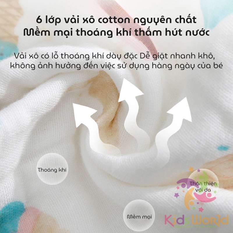 Set 5 khăn xô nhăn 6 lớp cho bé KidsWorld đa năng làm khăn yếm dãi, khăn sữa, khăn tắm, khăn mặt kích thước 25x25cm
