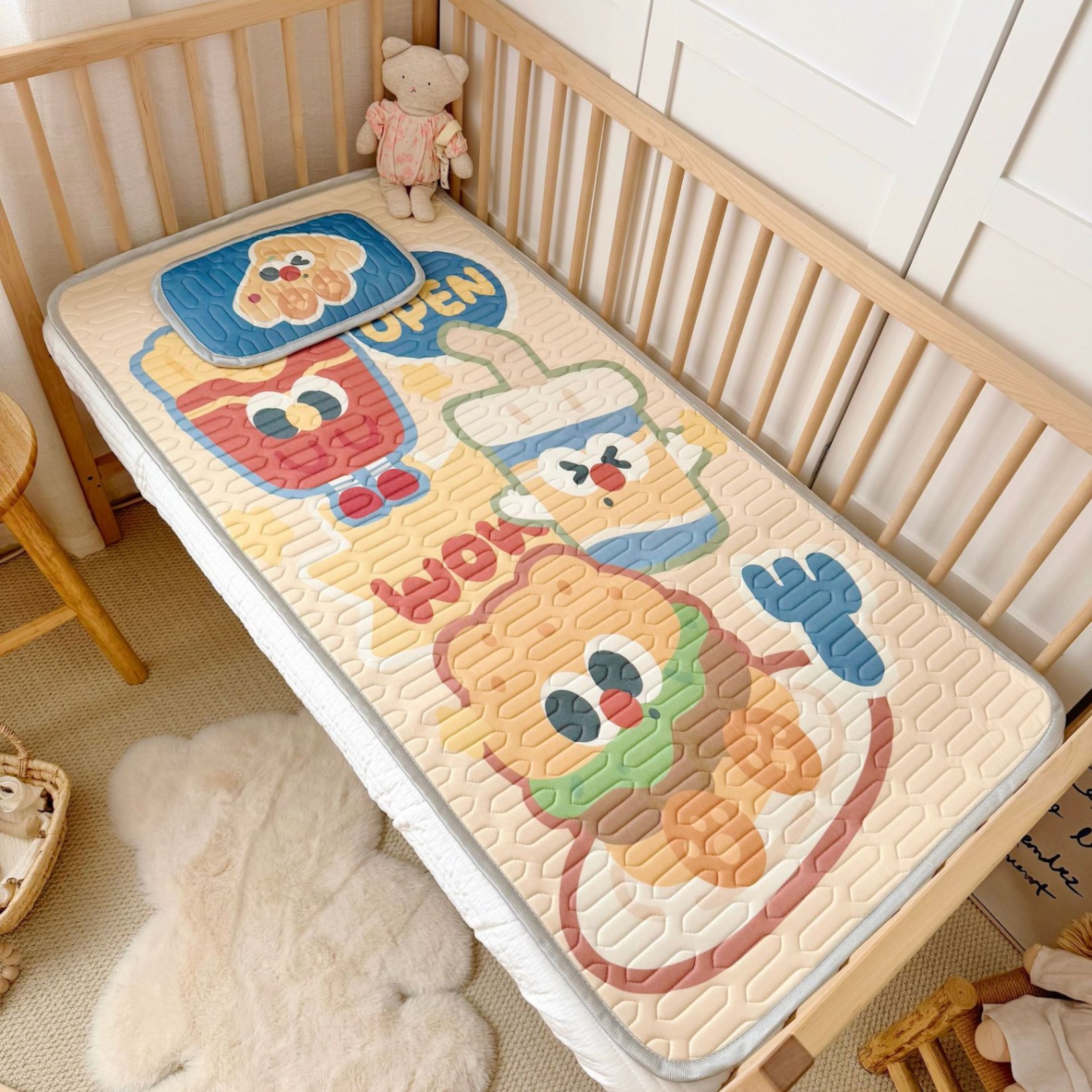 Chiếu điều hoà cho bé, chiếu điều hoà cao su non 5D kèm gối cho bé nằm nôi nằm giường tiện lợi kích thước 60x120cm