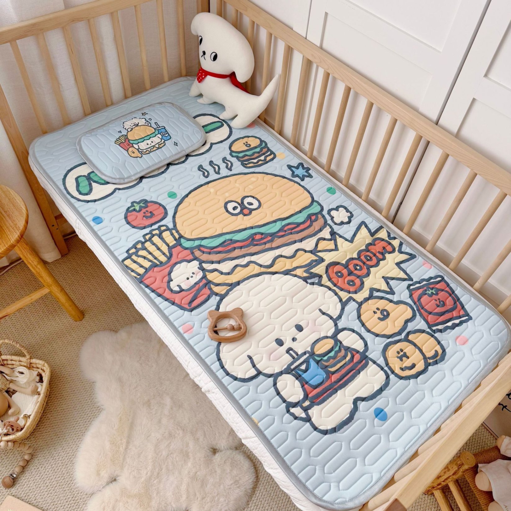 Chiếu điều hoà cho bé, chiếu điều hoà cao su non 5D kèm gối cho bé nằm nôi nằm giường tiện lợi kích thước 60x120cm