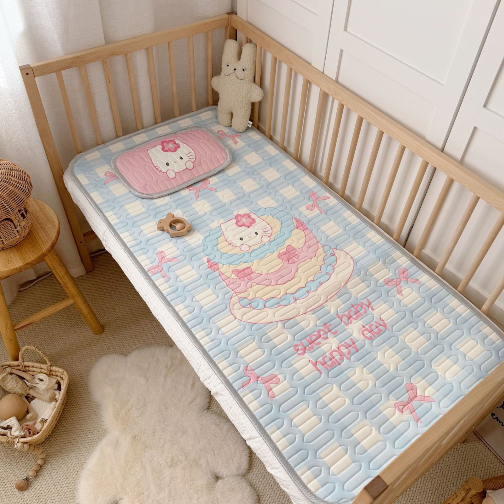 Chiếu điều hoà cho bé, chiếu điều hoà cao su non 5D kèm gối cho bé nằm nôi nằm giường tiện lợi kích thước 60x120cm