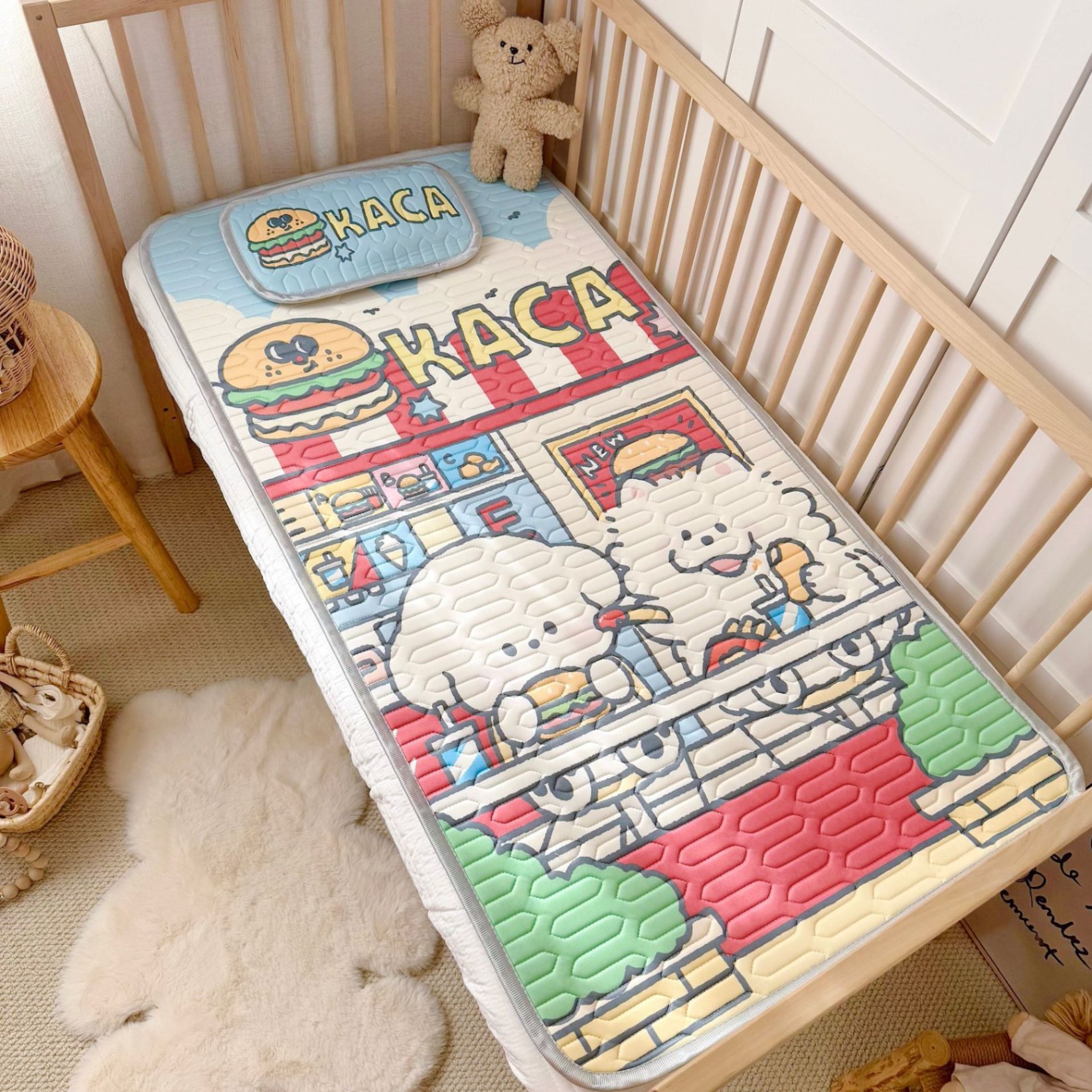Chiếu điều hoà cho bé, chiếu điều hoà cao su non 5D kèm gối cho bé nằm nôi nằm giường tiện lợi kích thước 60x120cm