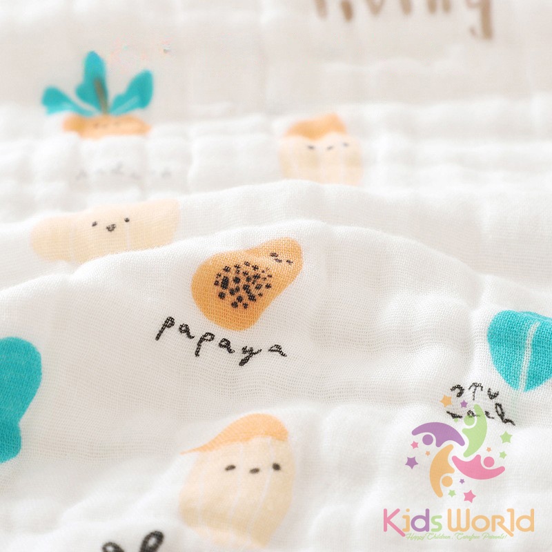 Set 5 khăn xô nhăn 6 lớp cho bé KidsWorld đa năng làm khăn yếm dãi, khăn sữa, khăn tắm, khăn mặt kích thước 25x25cm