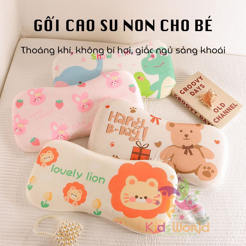 Gối cao su non cho bé từ 1 đến 12 tuổi KidsWorld ZT161 với 2 lõi tùy chỉnh độ cao mềm mại chống lệch xương cổ, mỏi vai gáy