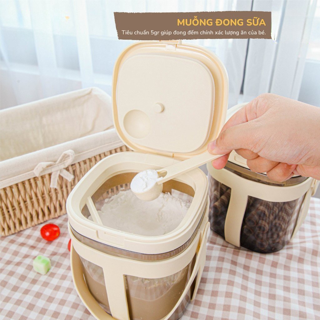 Hộp đựng sữa bột cao cấp KidsWorld hộp trữ sữa dung tích 800ml, 1200ml chống ẩm hút chân không, thìa từ tính tiện lợi cho bé