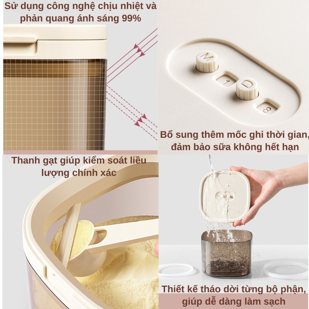 Hộp đựng sữa bột cao cấp KidsWorld hộp trữ sữa dung tích 800ml, 1200ml chống ẩm hút chân không, thìa từ tính tiện lợi cho bé