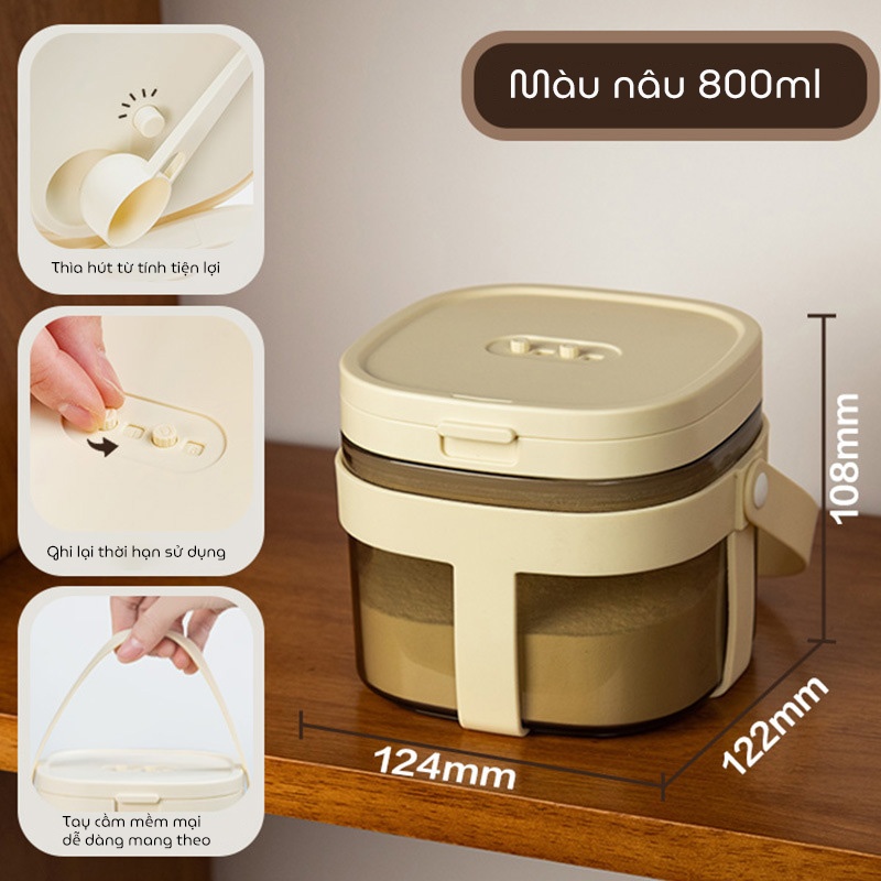 Hộp đựng sữa bột cao cấp KidsWorld hộp trữ sữa dung tích 800ml, 1200ml chống ẩm hút chân không, thìa từ tính tiện lợi cho bé