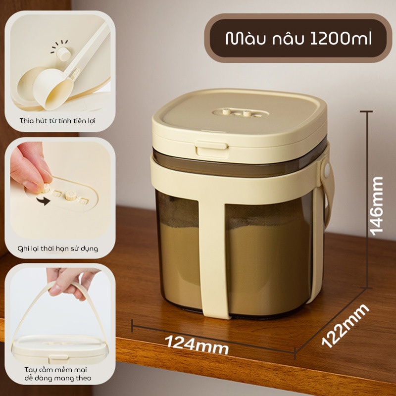 Hộp đựng sữa bột cao cấp KidsWorld hộp trữ sữa dung tích 800ml, 1200ml chống ẩm hút chân không, thìa từ tính tiện lợi cho bé