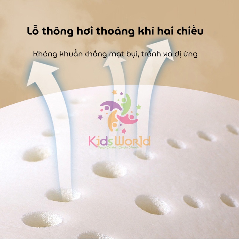 Gối cao su non cho bé từ 1 đến 12 tuổi KidsWorld ZT161 với 2 lõi tùy chỉnh độ cao mềm mại chống lệch xương cổ, mỏi vai gáy
