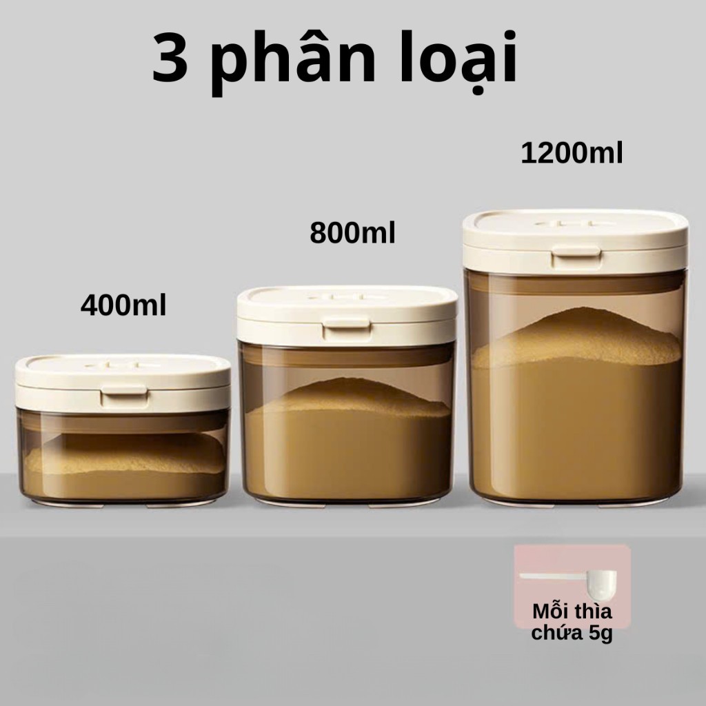 Hộp đựng sữa bột cao cấp KidsWorld hộp trữ sữa dung tích 800ml, 1200ml chống ẩm hút chân không, thìa từ tính tiện lợi cho bé