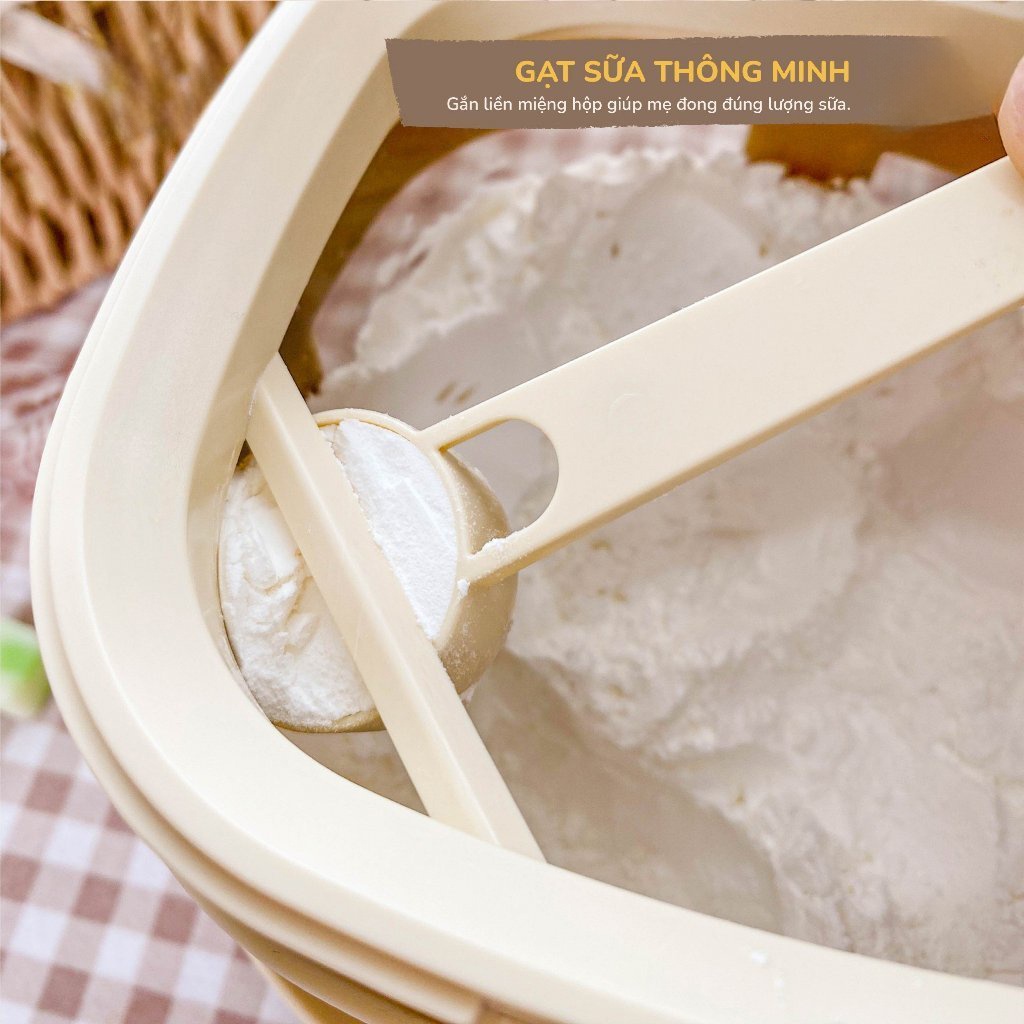 Hộp đựng sữa bột cao cấp KidsWorld hộp trữ sữa dung tích 800ml, 1200ml chống ẩm hút chân không, thìa từ tính tiện lợi cho bé