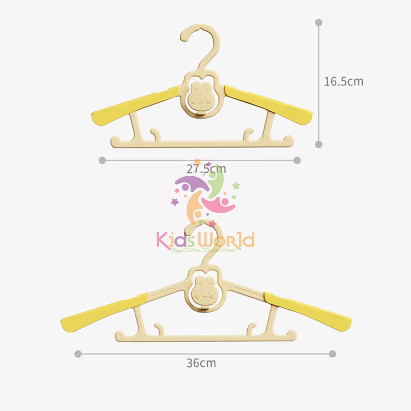 Móc treo quần áo cho bé hình thỏ KidsWorld có thể thu gọn, điều chỉnh 5 kích thước chống trượt, siêu bền có thể xếp chồng lên nhau