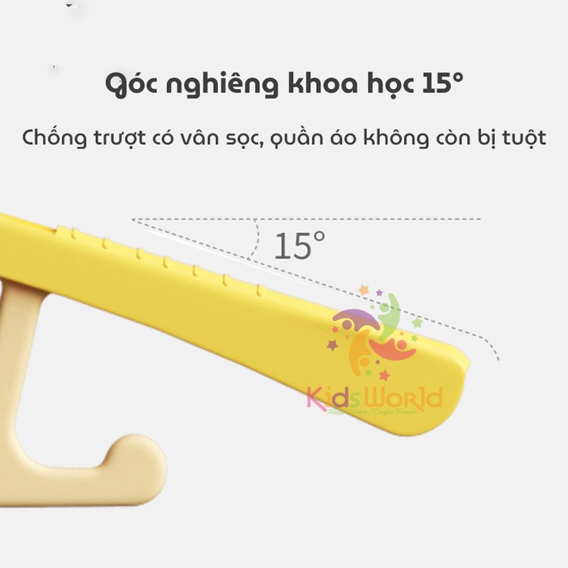 Móc treo quần áo cho bé hình thỏ KidsWorld có thể thu gọn, điều chỉnh 5 kích thước chống trượt, siêu bền có thể xếp chồng lên nhau