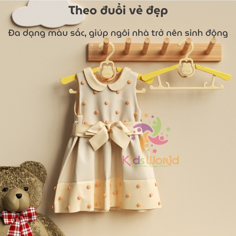 Móc treo quần áo cho bé hình thỏ KidsWorld có thể thu gọn, điều chỉnh 5 kích thước chống trượt, siêu bền có thể xếp chồng lên nhau