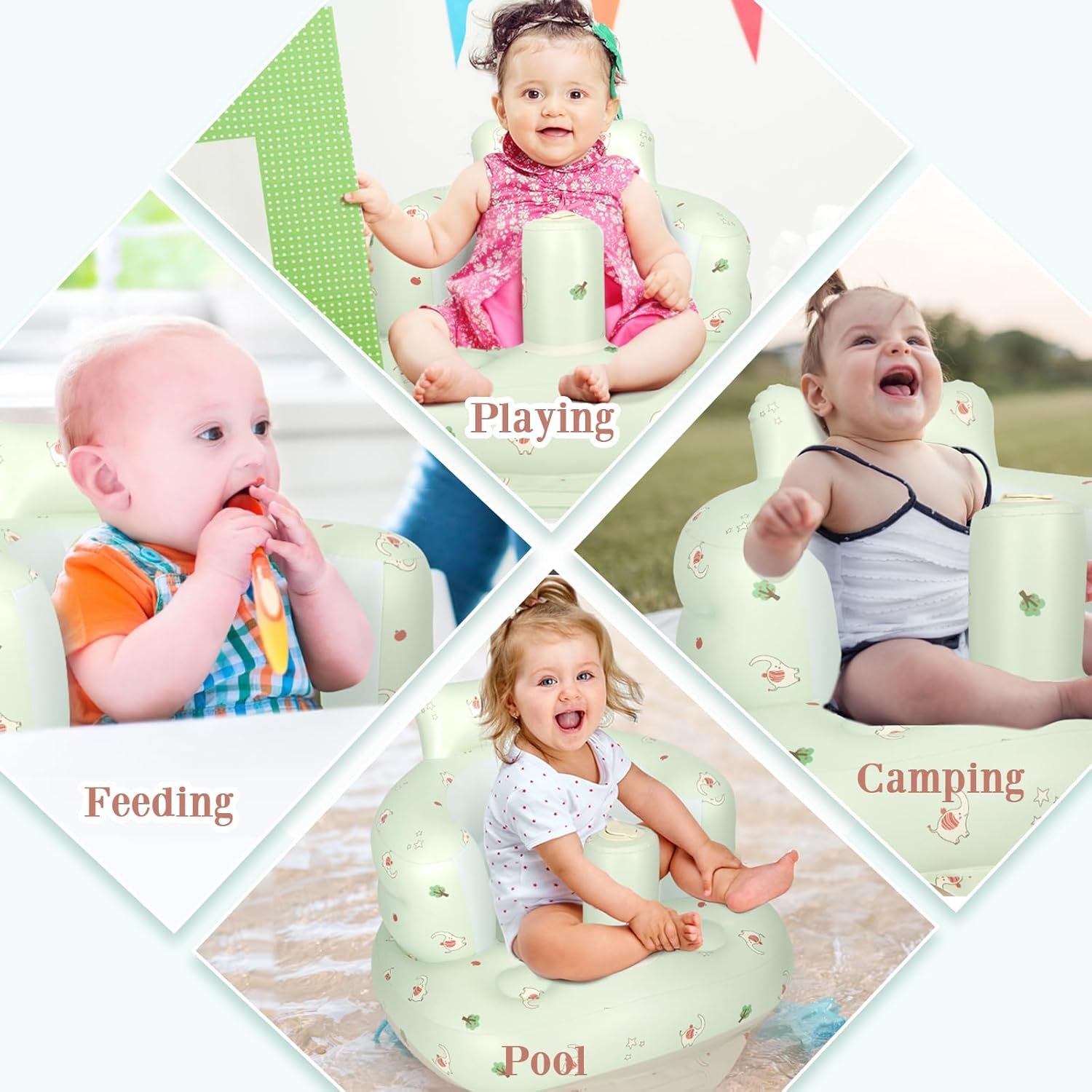 Ghế hơi cho bé tập ngồi, ăn dặm KidsWorld có tích hợp bơm hơi, chống ngã cao cấp dành cho bé từ 4 tháng tuổi trở lên