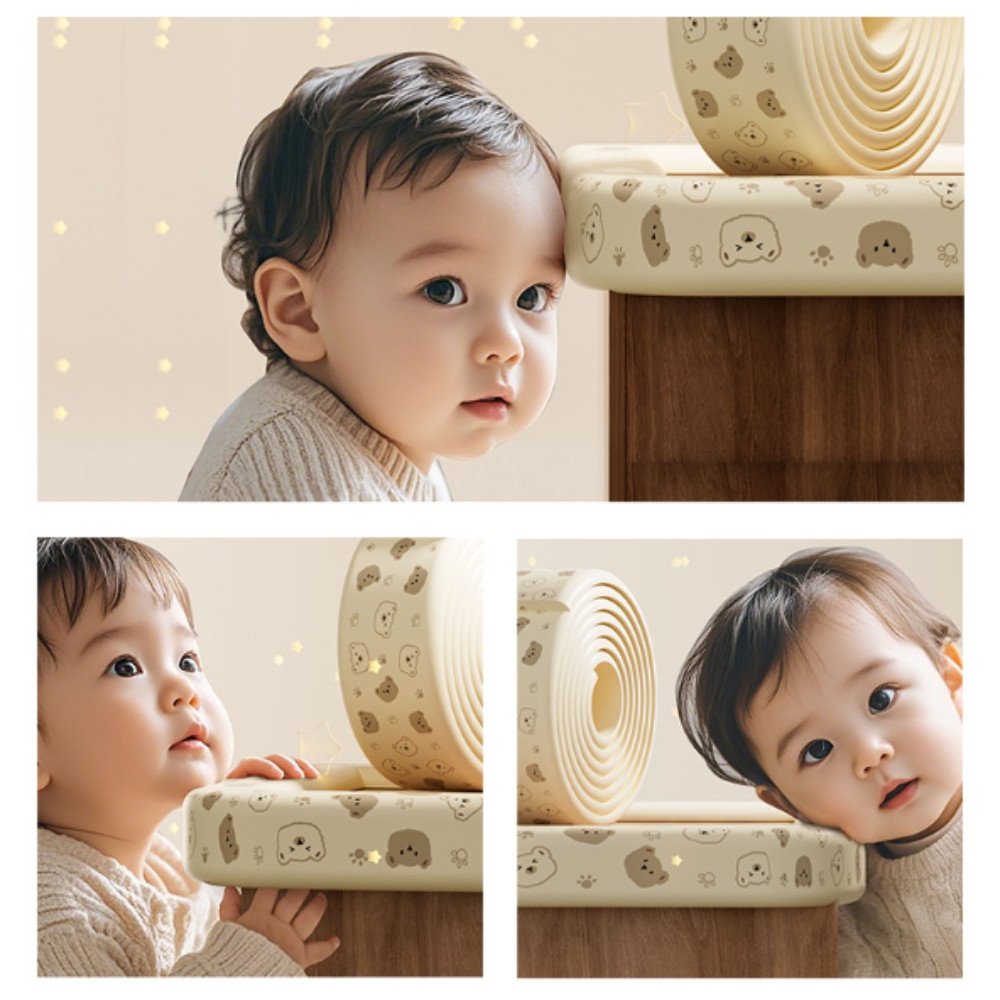 Dải bảo vệ chống va chạm cho bé hình gấu, đệm chống va đập tư dính 2m, xốp bọc cạnh bàn, đầu giường an toàn cho bé