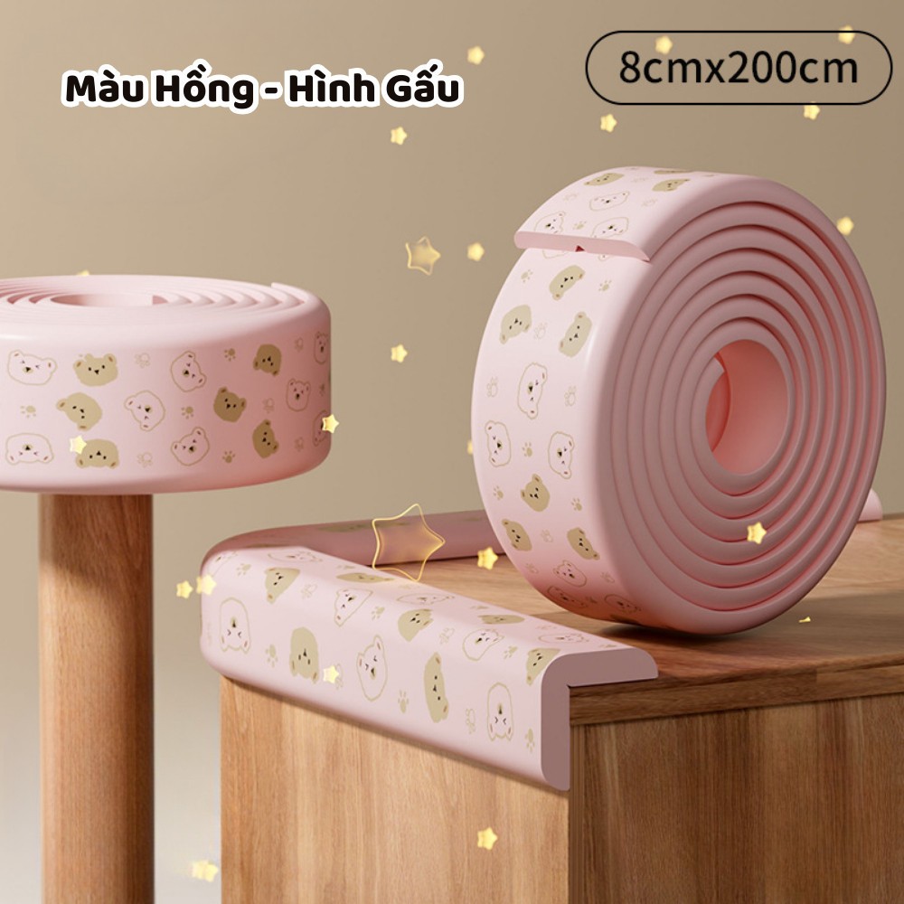 Dải bảo vệ chống va chạm cho bé hình gấu, đệm chống va đập tư dính 2m, xốp bọc cạnh bàn, đầu giường an toàn cho bé
