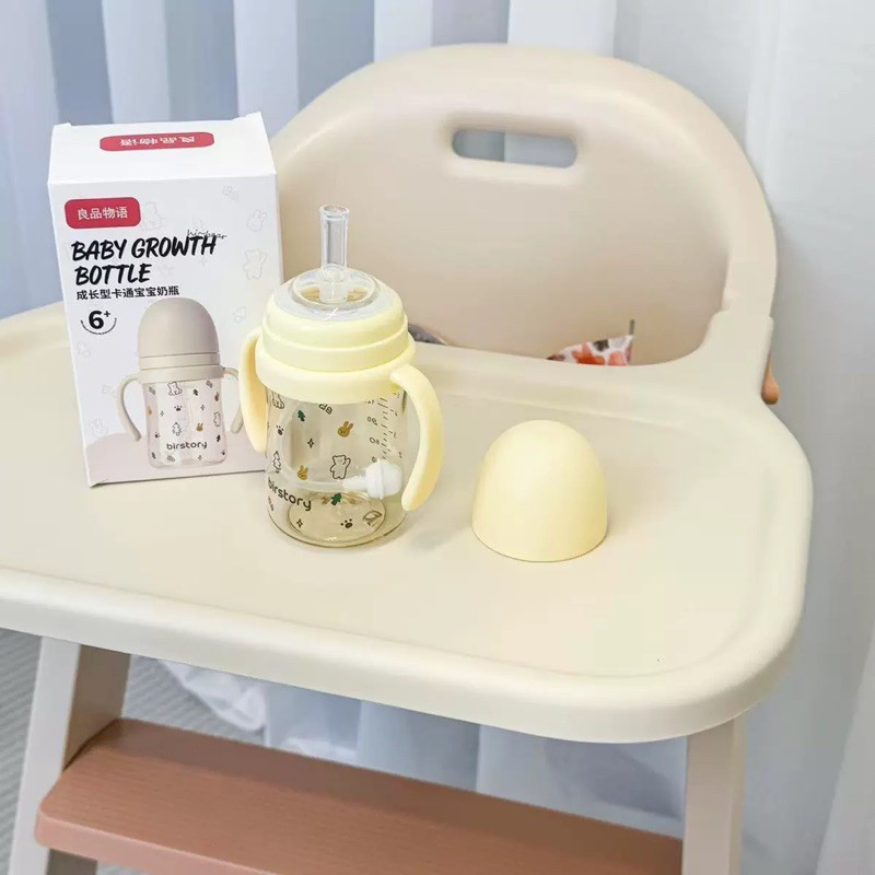 Bình tập uống nước cho bé Birstory 210ml, 280ml ống hút silicon chống sặc cho bé tập hút tập uống an toàn