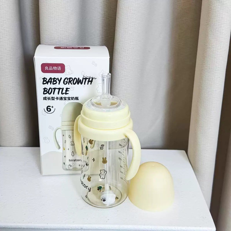 Bình tập uống nước cho bé Birstory 210ml, 280ml ống hút silicon chống sặc cho bé tập hút tập uống an toàn