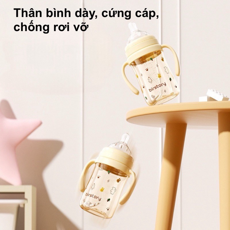 Bình tập uống nước cho bé Birstory 210ml, 280ml ống hút silicon chống sặc cho bé tập hút tập uống an toàn