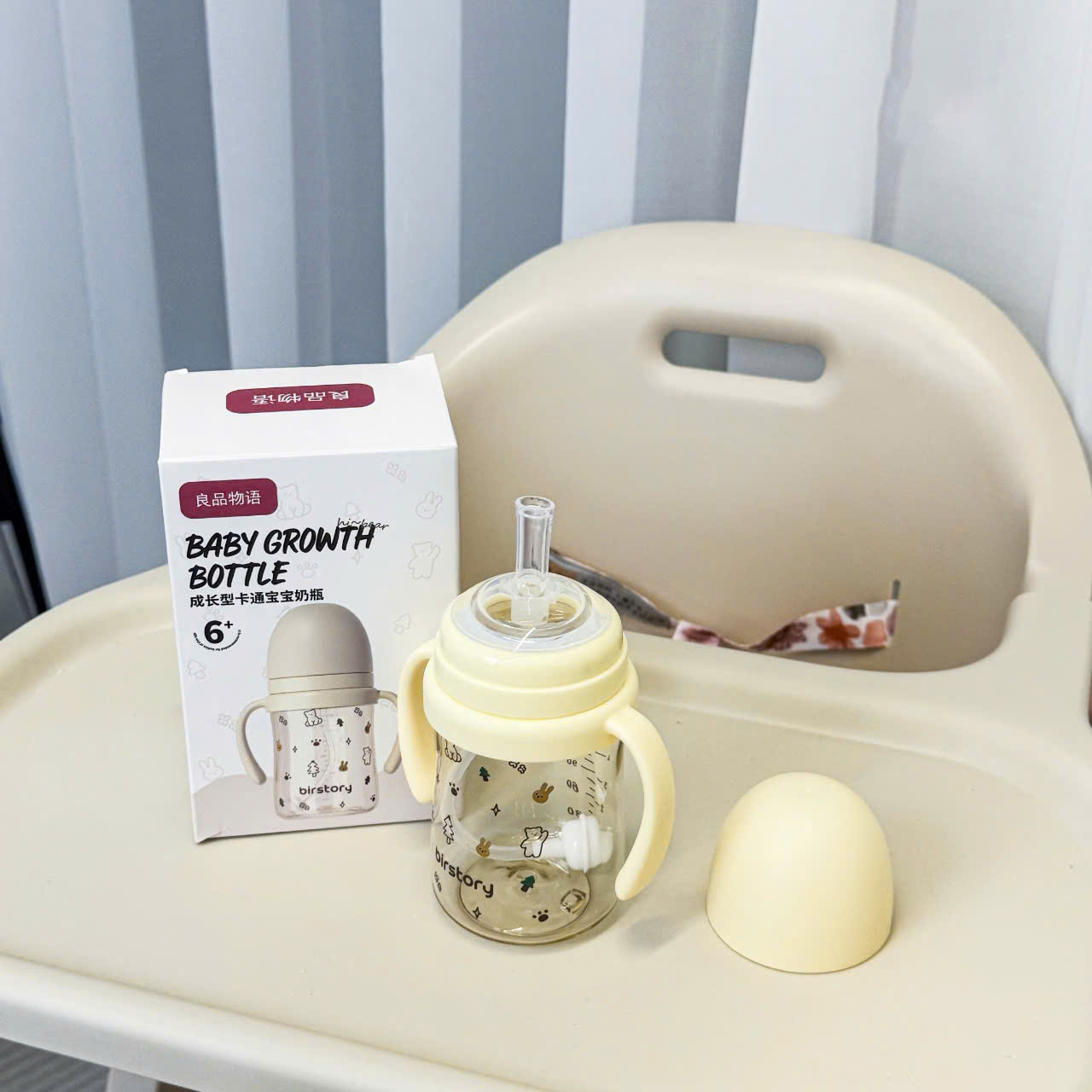 Bình tập uống nước cho bé Birstory 210ml, 280ml ống hút silicon chống sặc cho bé tập hút tập uống an toàn
