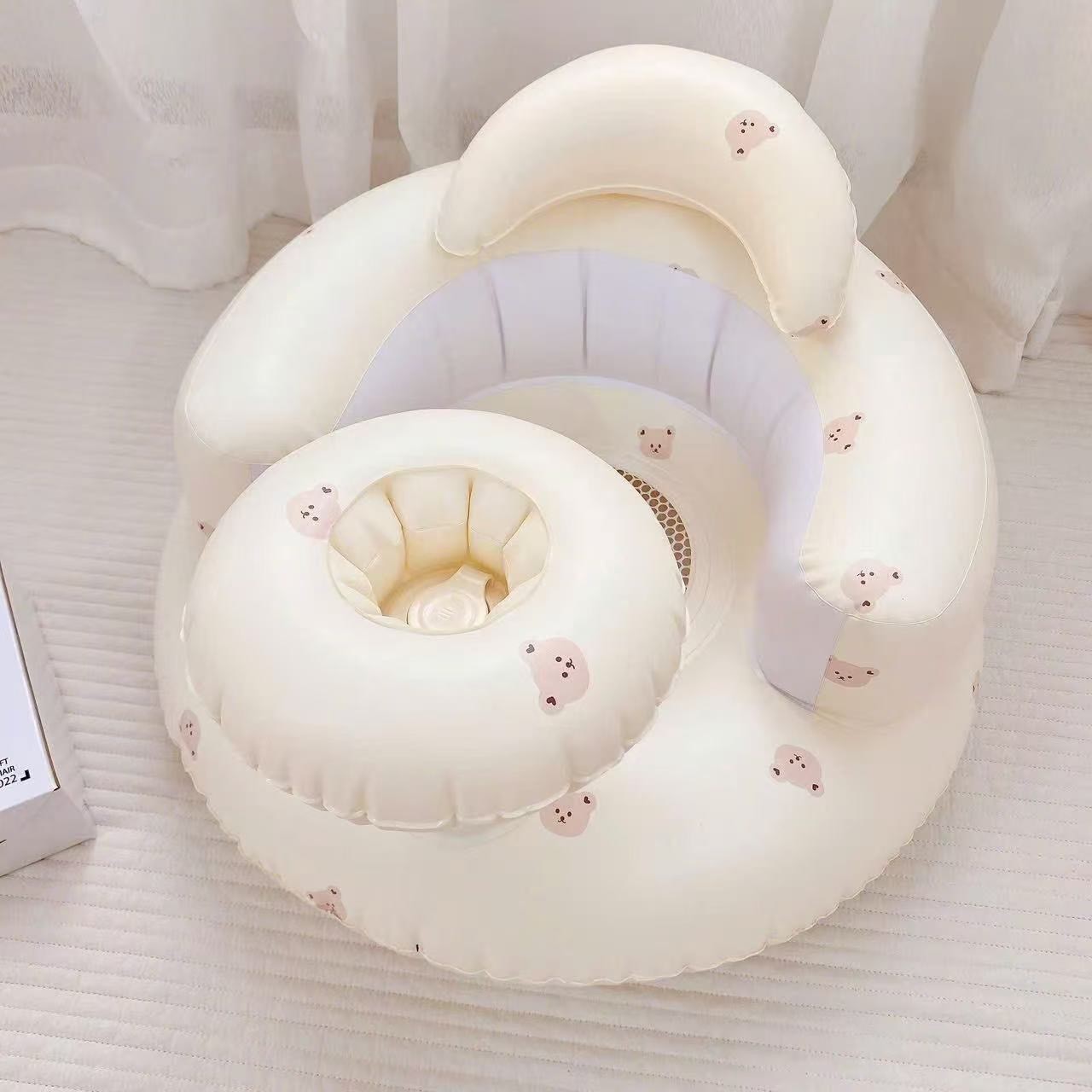 Ghế hơi tập ngồi cho bé có khay KidsWorld ghế ngồi ăn dặm bơm hơi tự động chống ngã cao cấp thiết kế chống ngả về phía trước