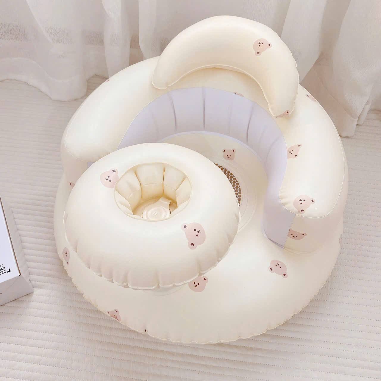 Ghế hơi tập ngồi cho bé có khay KidsWorld ghế ngồi ăn dặm bơm hơi tự động chống ngã cao cấp thiết kế chống ngả về phía trước