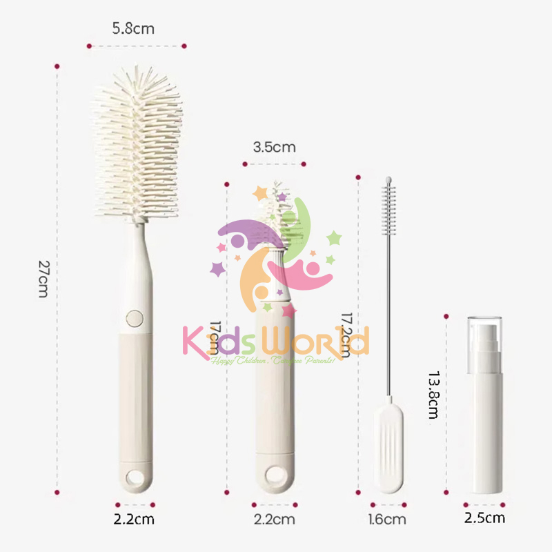 Hộp cọ rửa vệ sinh bình sữa 6 chi tiết KidsWorld hình tàu vũ trụ chất liệu silicon mềm mại cao cấp
