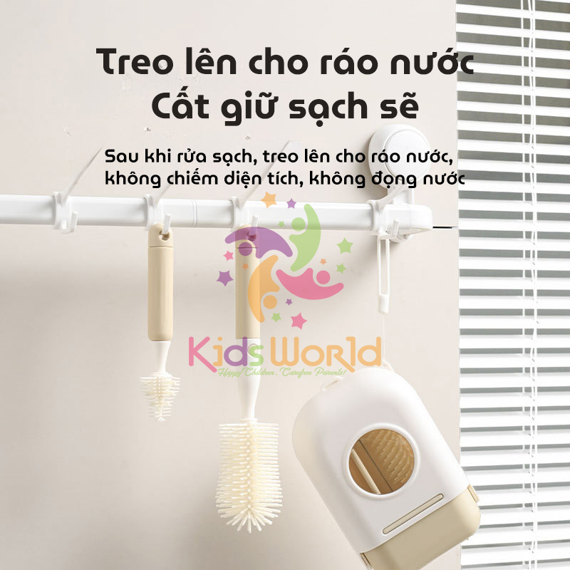Hộp cọ rửa vệ sinh bình sữa 6 chi tiết KidsWorld hình tàu vũ trụ chất liệu silicon mềm mại cao cấp