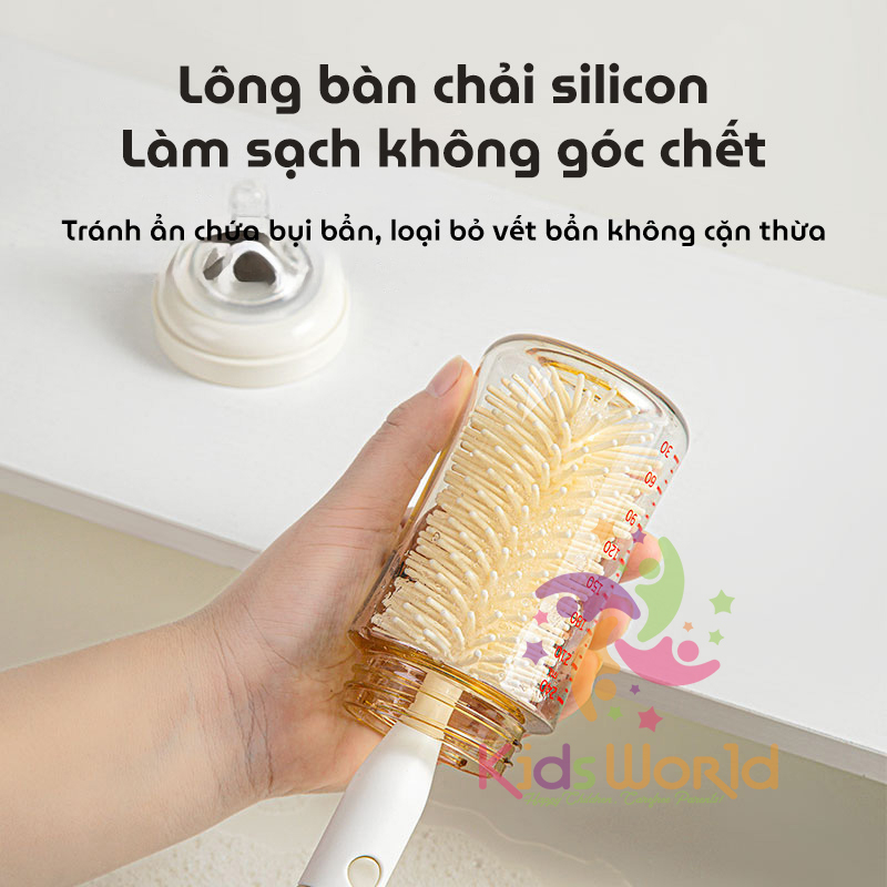 Hộp cọ rửa vệ sinh bình sữa 6 chi tiết KidsWorld hình tàu vũ trụ chất liệu silicon mềm mại cao cấp