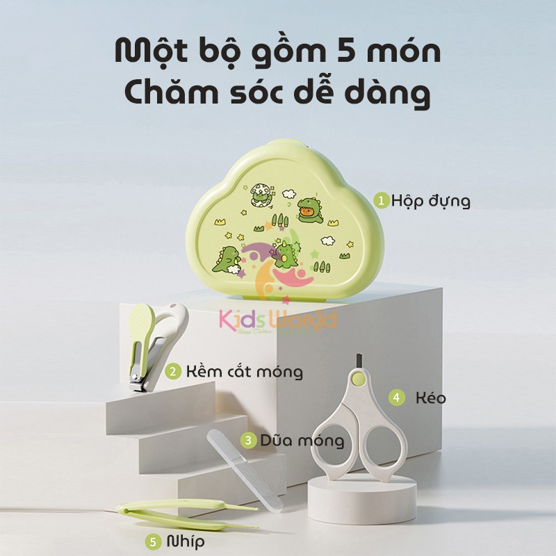 Bộ dụng cụ cắt móng tay, móng chân KidsWorld hình đám mây chống kẹp cho bé sơ sinh